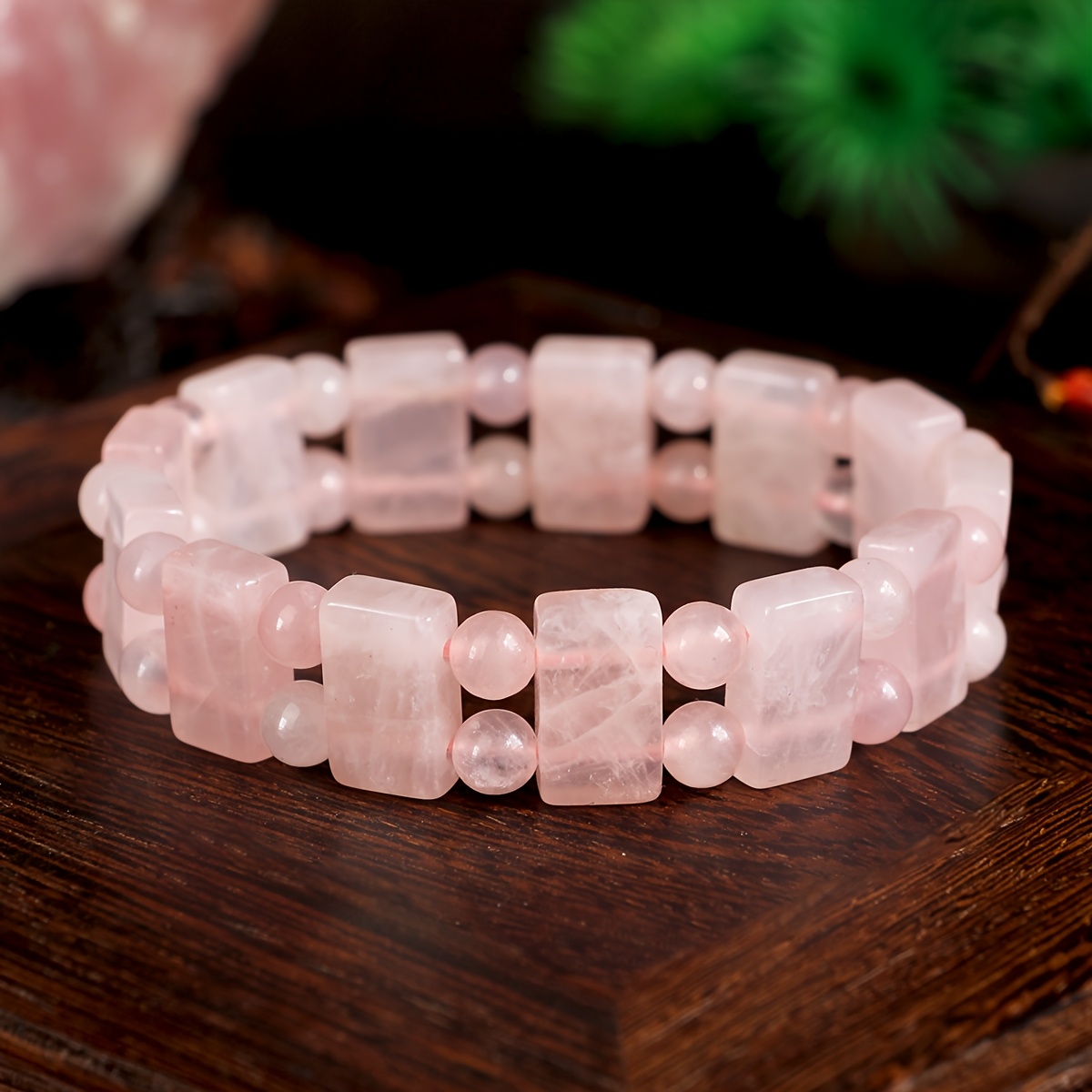 Bohemian Rose Quartz Women's Elastic Bracelet, Casual Gift